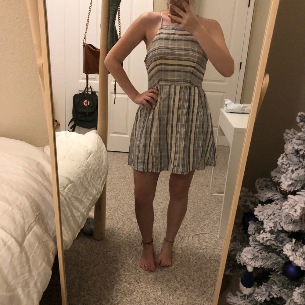 striped, halter neck dress